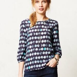 Anthropologie HD In Paris Moon Phase Blue Silk Blouse S